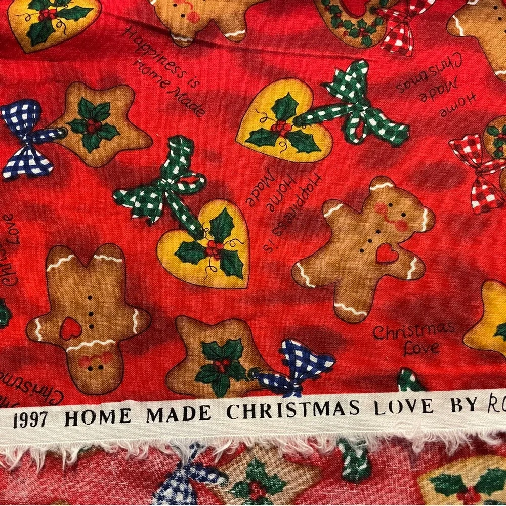 Vintage 1997 Ro Gregg Home Made Christmas Love Red Gingerbread Fabric 64